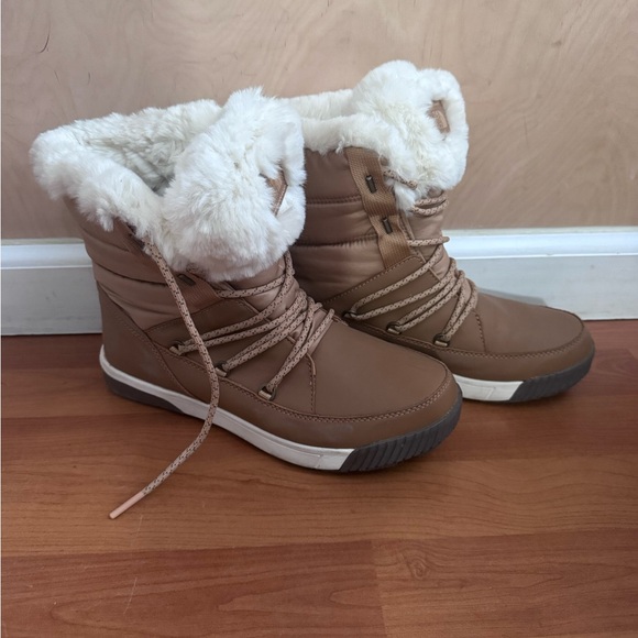 The North Face Shoes - The North Face Tan Winter Boots with White Fur